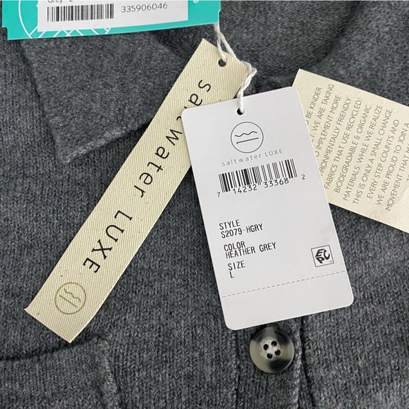 NEW Stitch Fix Saltwater Luxe Long Sleeve Cardigan Sweater Large Gray Collared - Picture 8 of 11